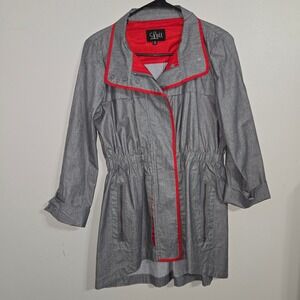 S#26 Luii Women's Gray Utility Jacket Red Trim‎ Drawstring Size Small